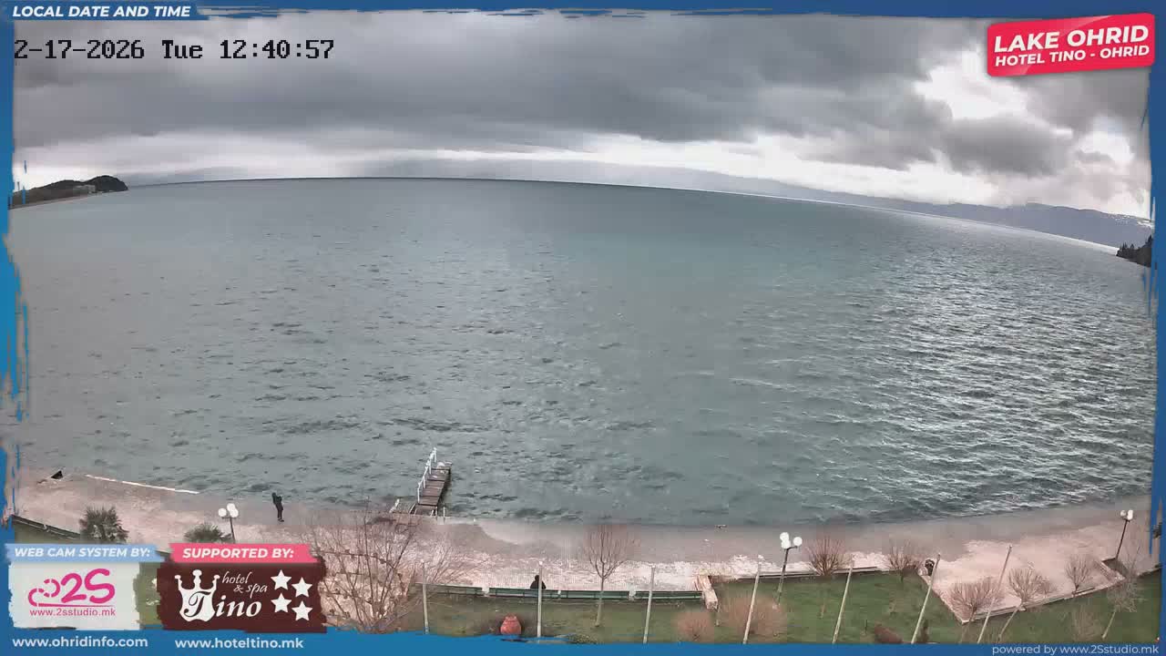 Jugozapaden (Southwestern)( Југозападен Граница Северна Македонија - Албанија Поглед на копното на Албанија и Охридското Езеро, Охрид) North Macedonia - Albania Border Albanian Mainland View &  Lake Ohrid, Ohrid Live Cam - Sveti Stefan, Ohrid, Southwestern, North Macedonia