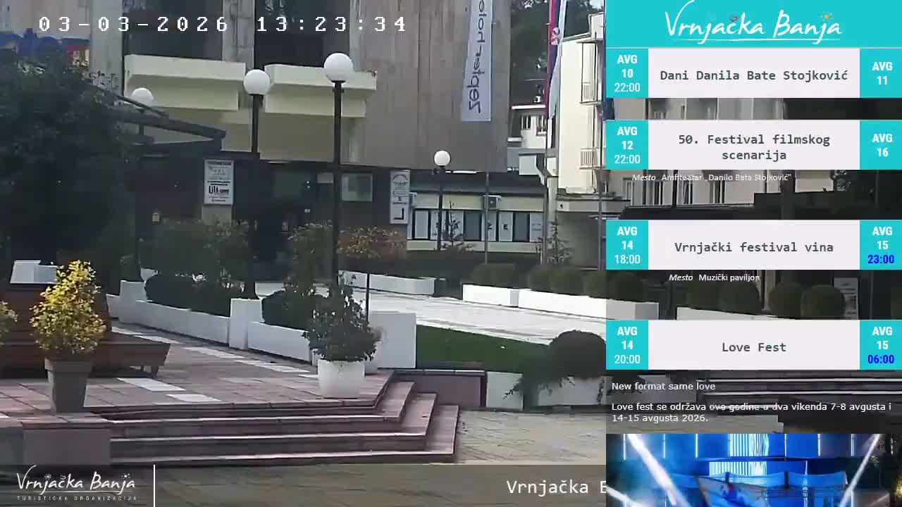 Raska, ( Врњачка Бања ) Vrnjacka Banja  Cultural Square & Castle (Културни трг и Замак културе)  , Amusement Park,  Summer Stage (Летња Позорница) Touristic Vrnjacka Banja Live Cam - Vrnjačka Banja , Raška, Šumadija and Western Serbia, Serbia 