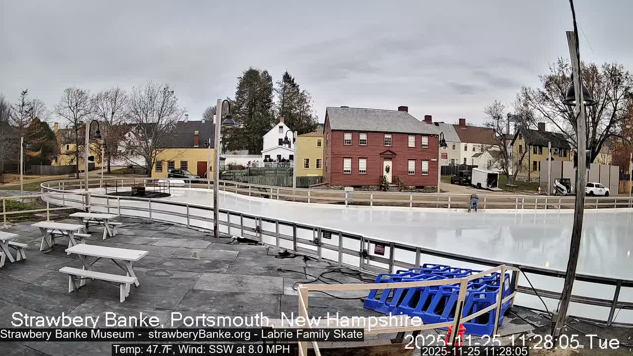 Ice Skating - Patio Cam at Strawbery Banke, Porsmouth , Live Camera, New Hampshire 