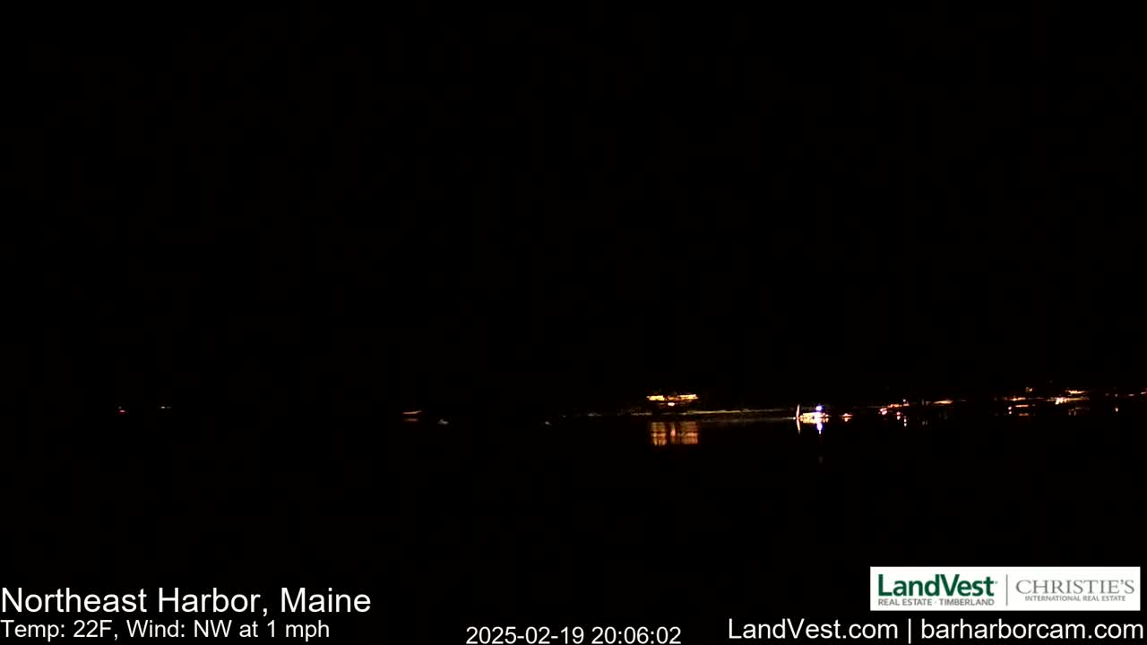 A nighttime view of a calm body of water with faintly visible lights across the far shore under a dark sky.