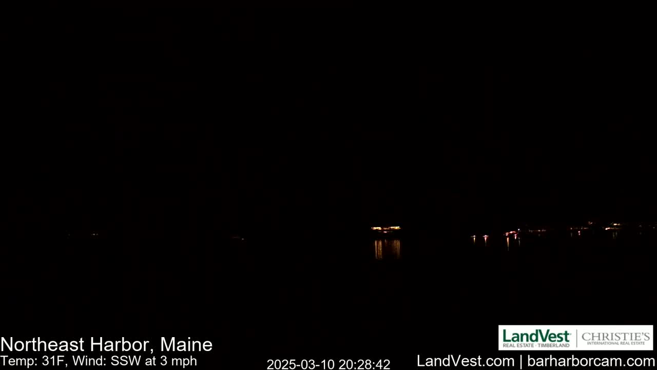 A nighttime view of a dark body of water with faintly visible lights on the far shore under a clear, dark sky.