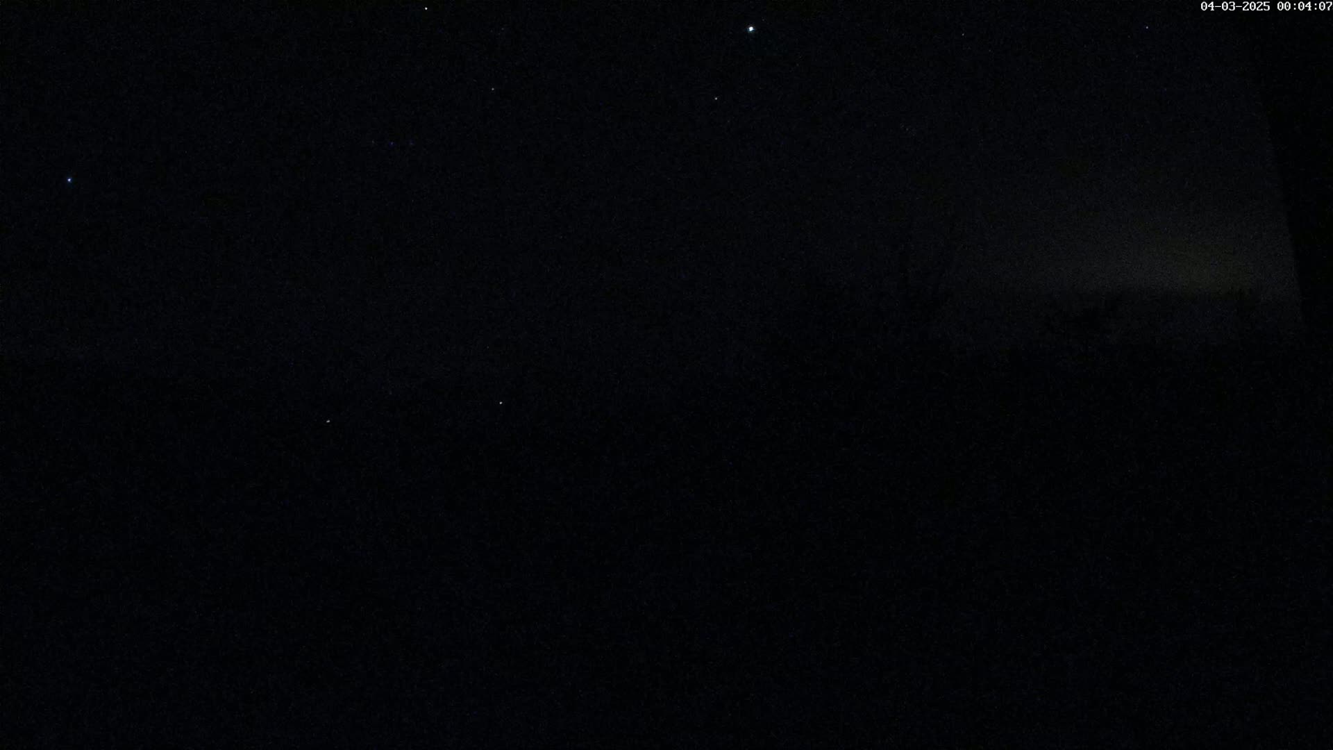 A dark, nighttime scene shows a starry sky above a shadowy, indistinct landscape.