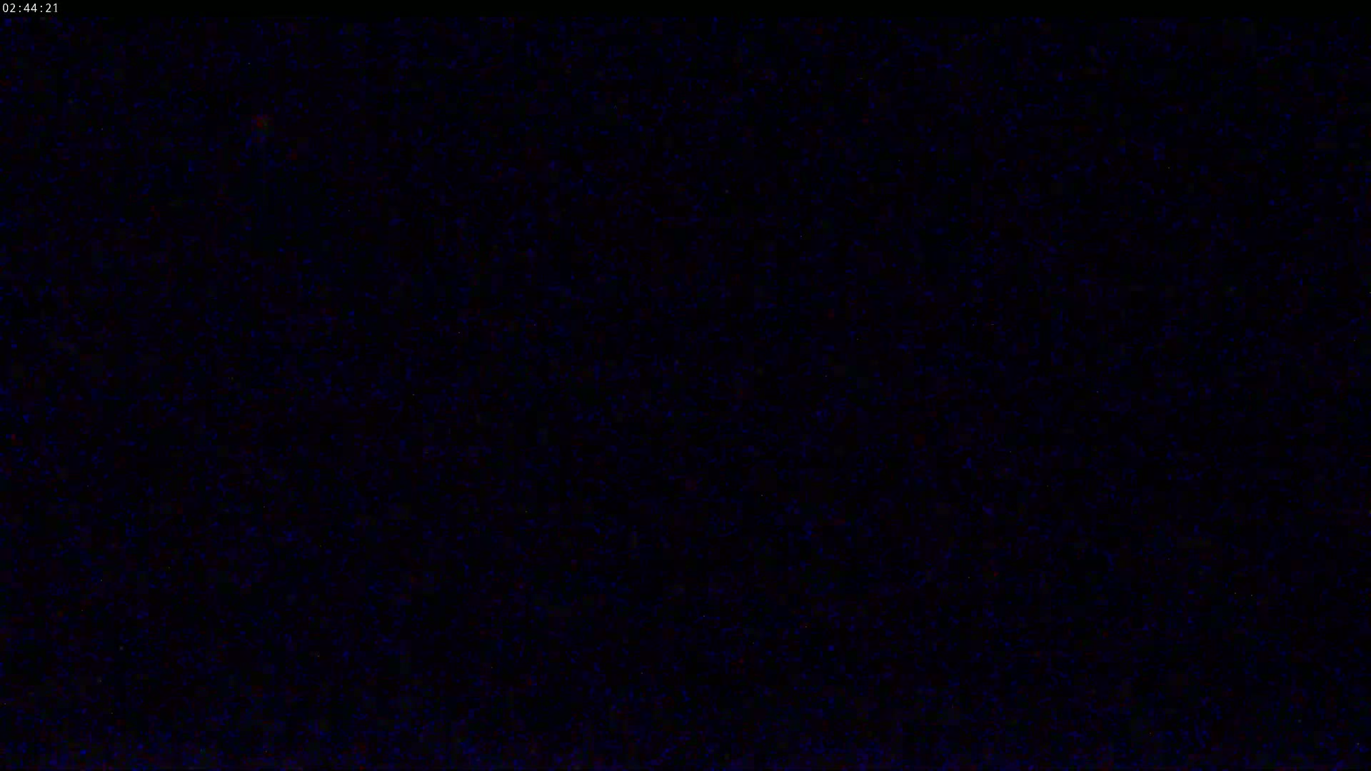 A mostly black image with a scattering of tiny blue and red specks.