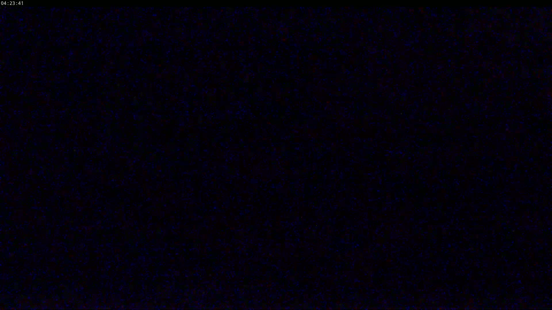 The image shows a dark, grainy, mostly black field with scattered specks of blue.
