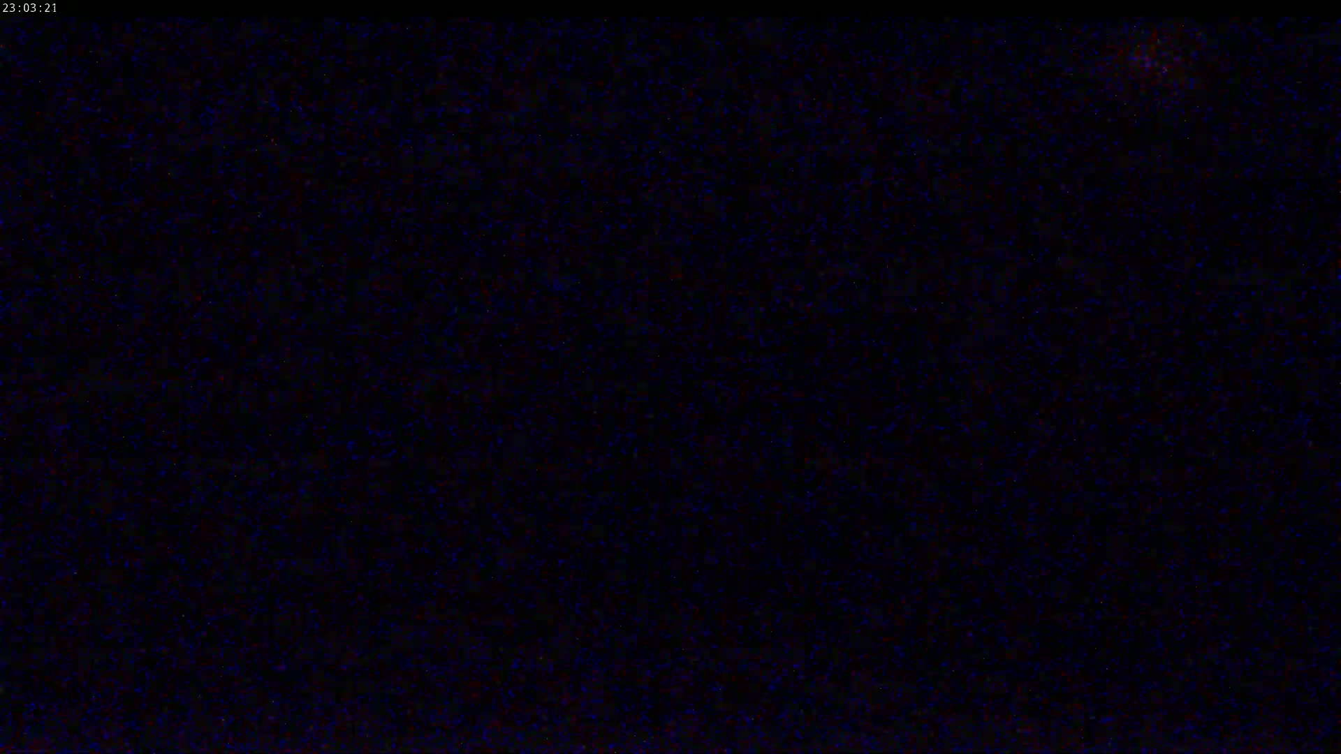 A mostly black image with scattered tiny blue and red specks.