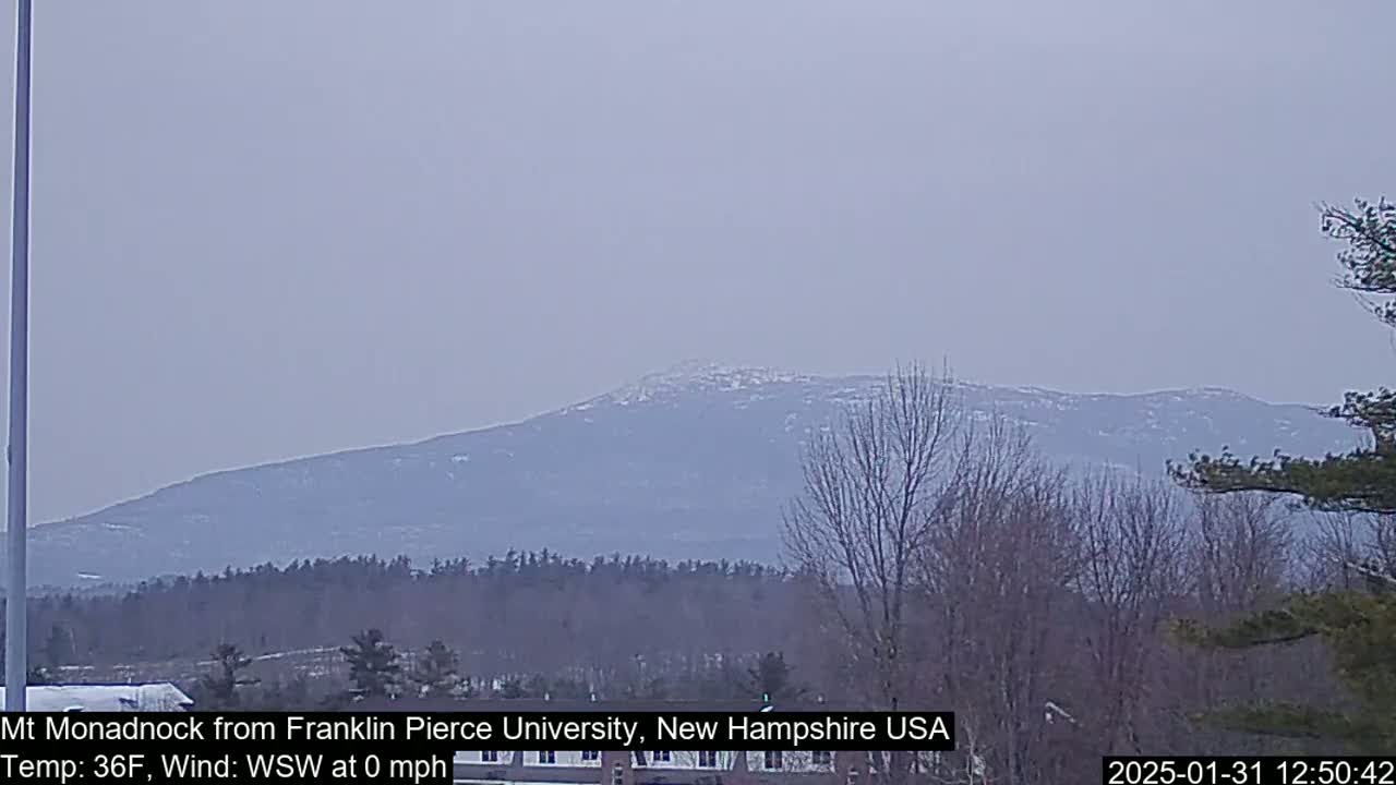 A snow-dusted mountain range is visible in the distance under a hazy, overcast sky.