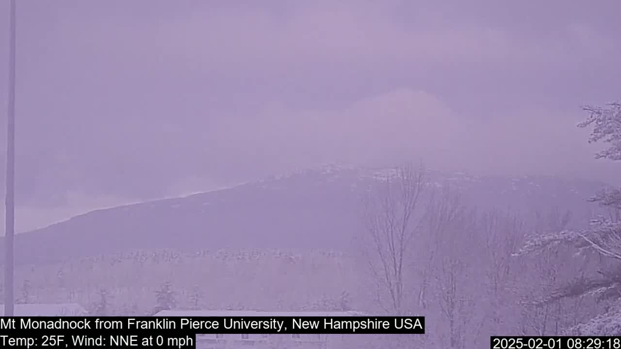 A snow-covered mountain range is visible in the distance under a hazy, light purple sky.