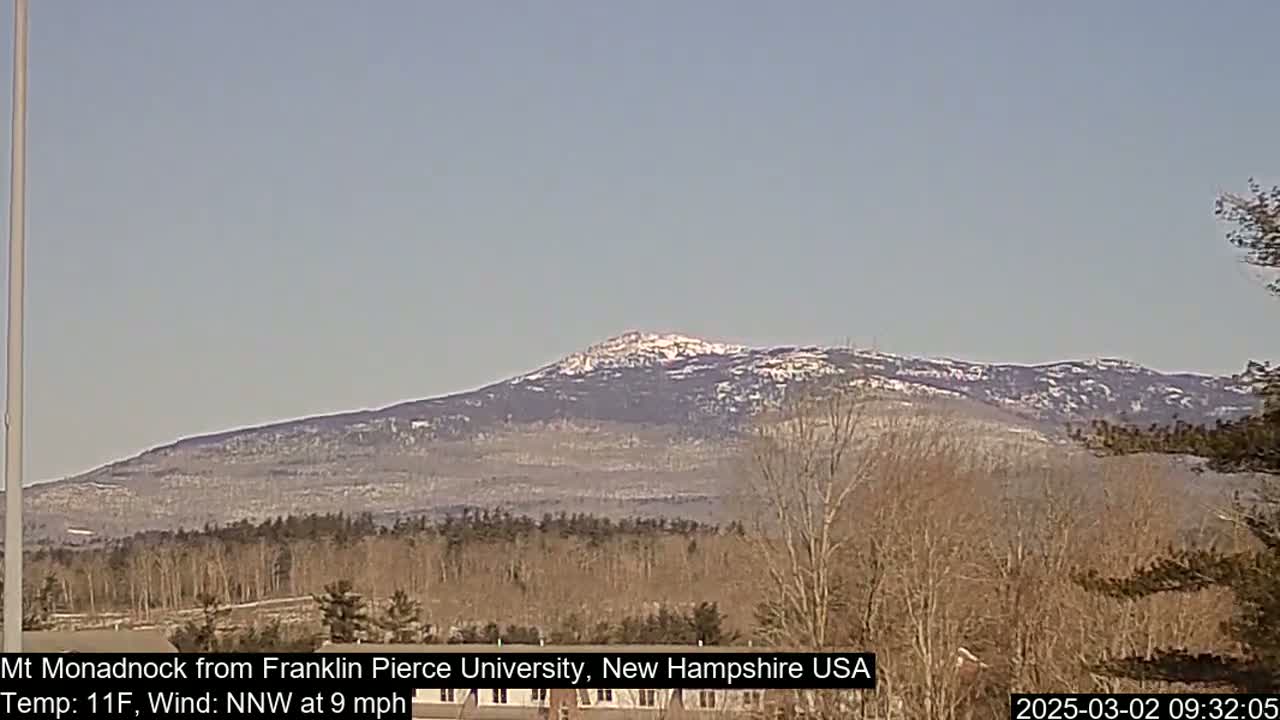 A snow-capped mountain is visible in the distance under a clear, light blue sky.