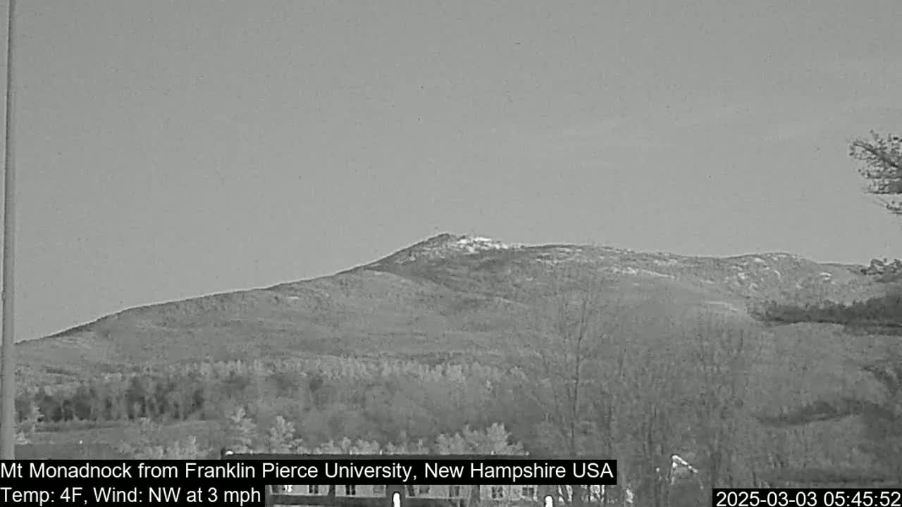 A snow-dusted mountain is visible in the distance under a clear, light gray sky.