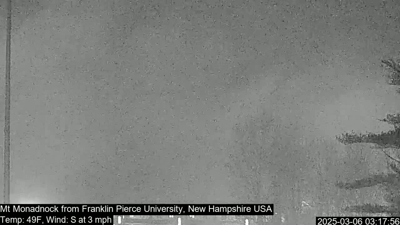 A nighttime, low-visibility scene shows a dark, overcast sky and indistinct land features.