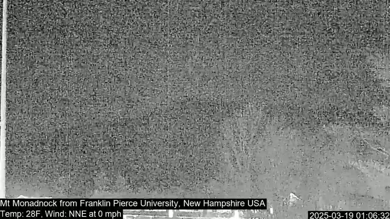 A grainy, low-light image shows a dark, indistinct landscape under a cloudy night sky.
