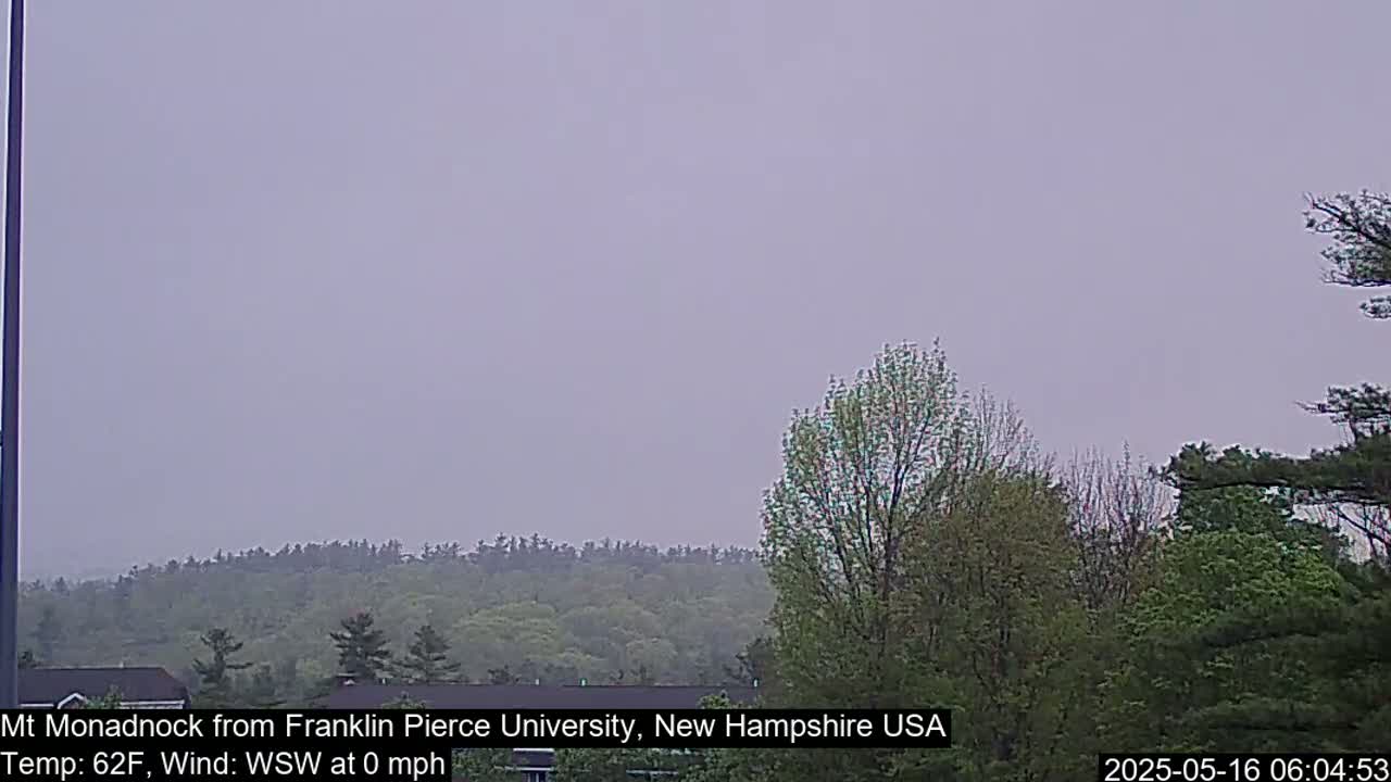 A view of a distant, tree-covered hill under an overcast sky.