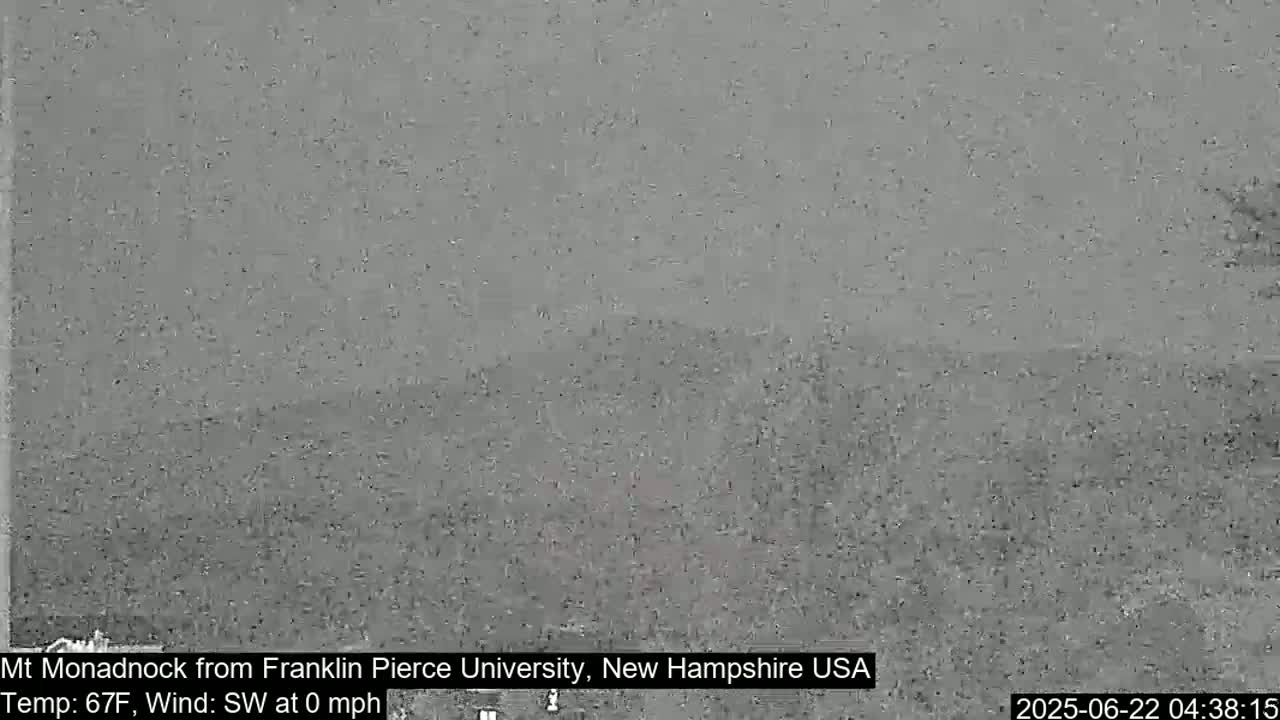 A blurry, gray image shows a distant, indistinct landscape under calm conditions.