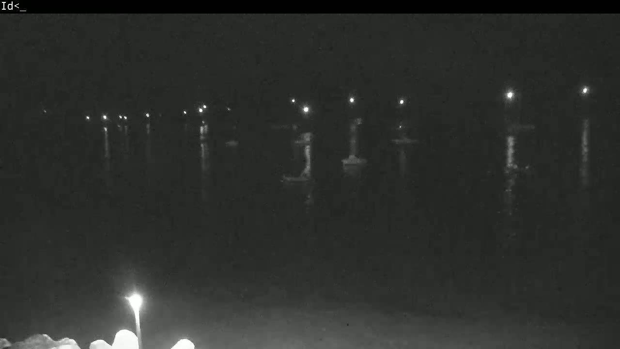 At night, numerous lights illuminate the dark water reflecting the lights and surrounding darkness.
