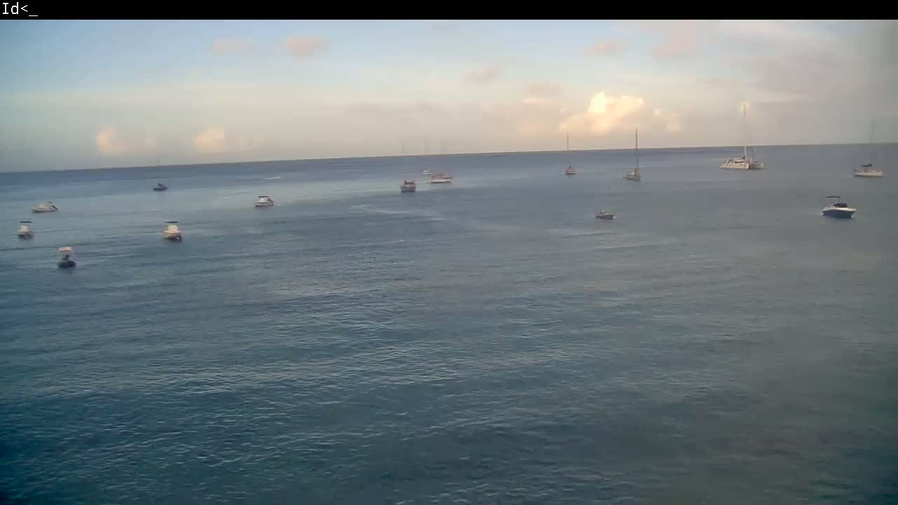 Several boats are scattered across a calm, blue ocean under a mostly clear sky with a few scattered clouds.