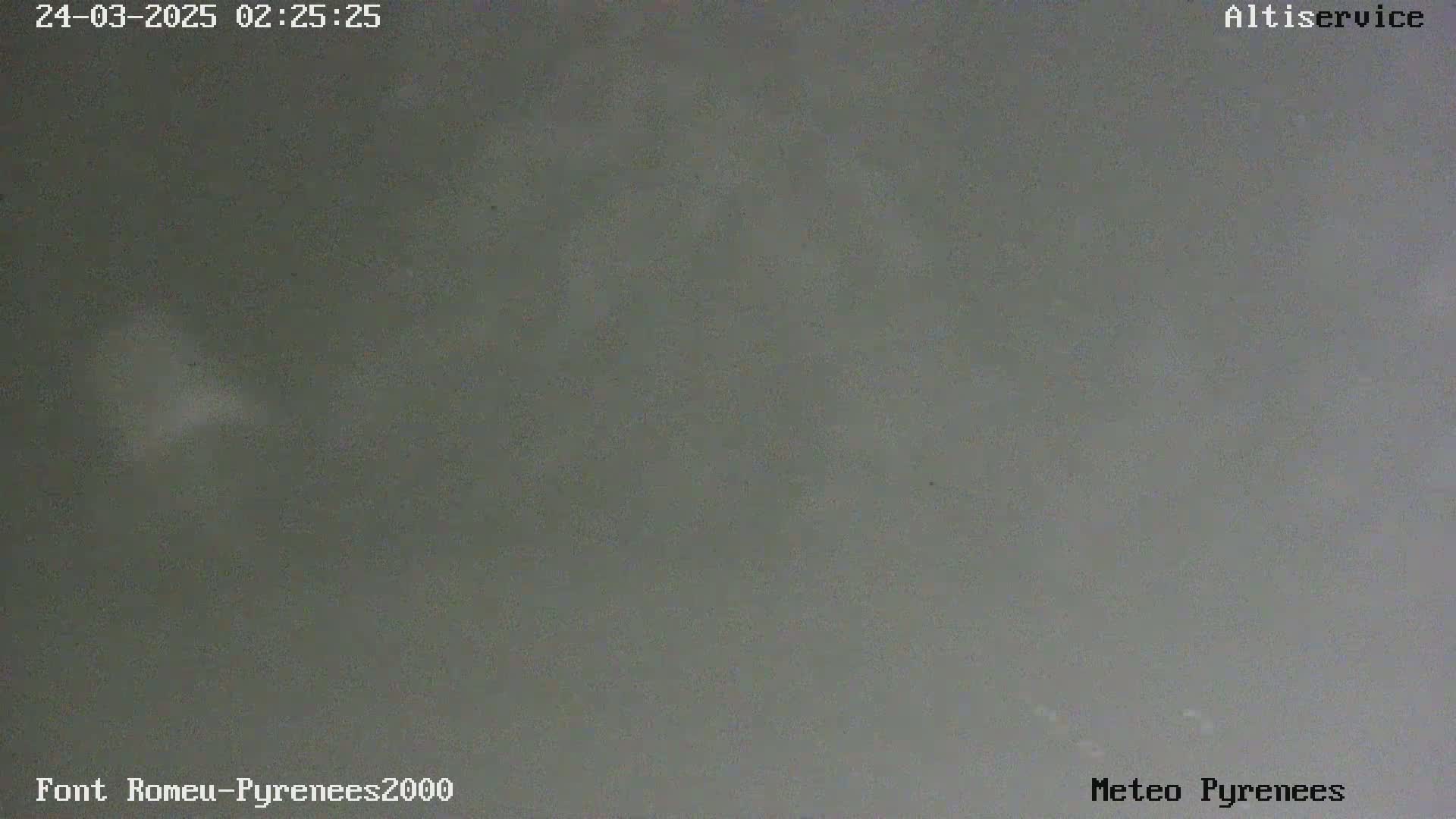 A mostly overcast sky is visible under dim nighttime conditions.