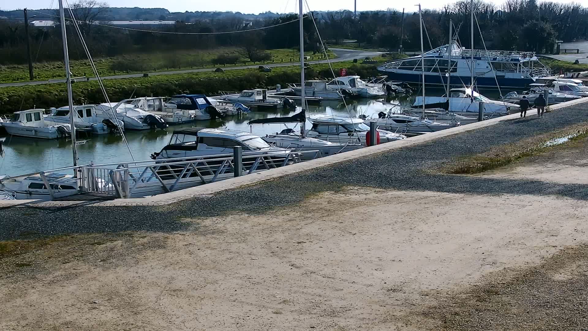 A marina filled with numerous docked boats on a sunny day.