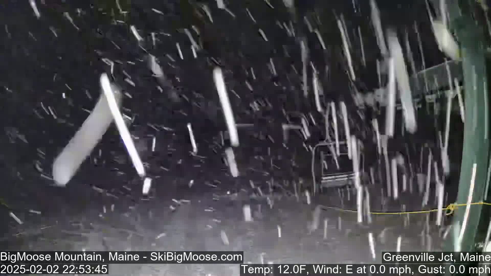 Heavy snowfall is seen at night.