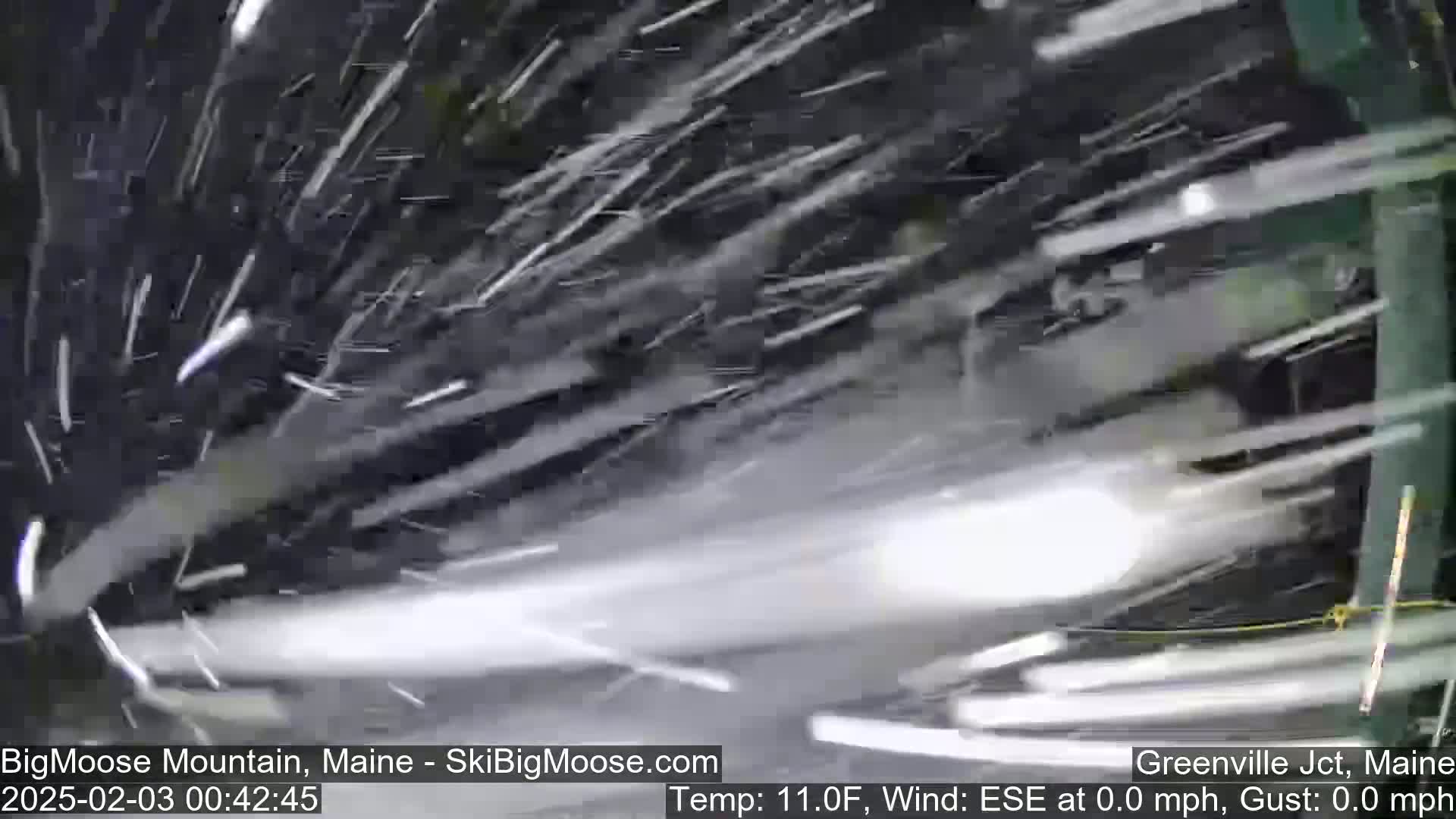 Heavy snowfall obscures the view.