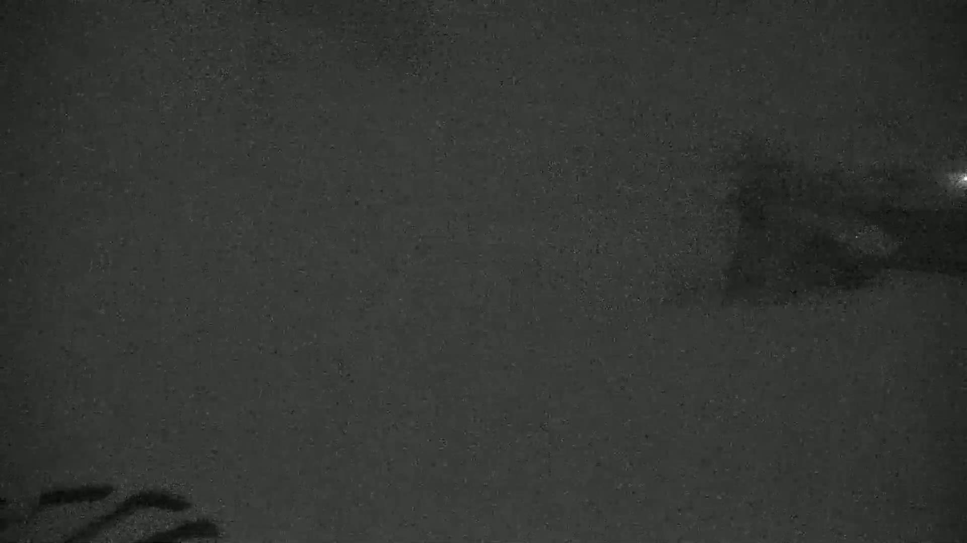 A blurry, dark image shows a dimly lit, possibly snowy, outdoor scene with indistinct shapes in the distance.