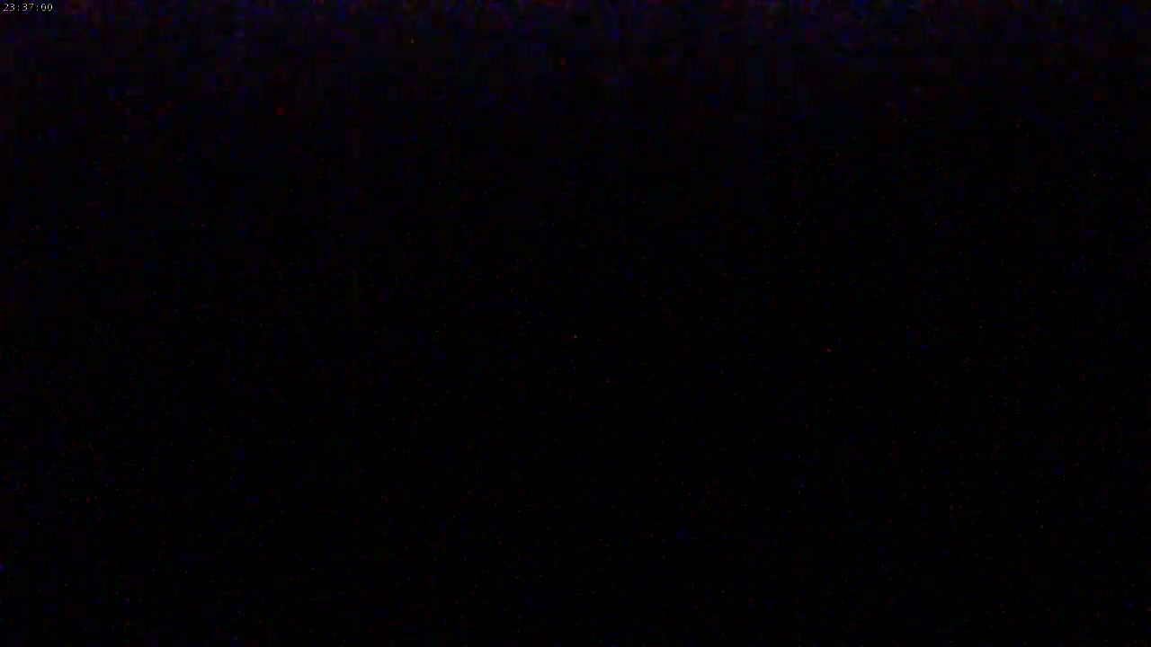 The image shows a completely dark scene with a few scattered red and blue pixels.