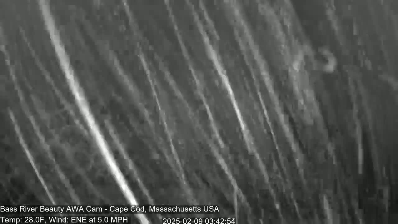A grayscale image shows diagonal streaks of lighter and darker shades, likely depicting clouds under windy conditions with a temperature of 28 degrees Fahrenheit.