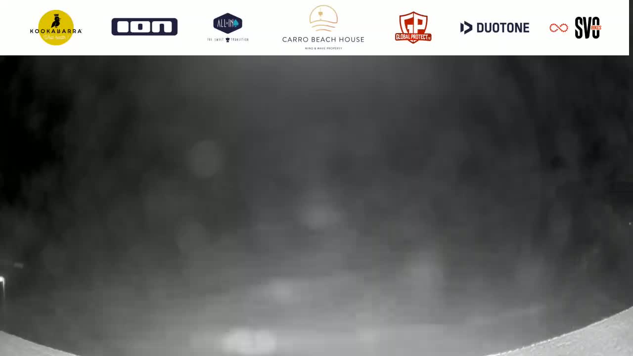 A blurry, dark image shows a hazy or foggy scene at night.