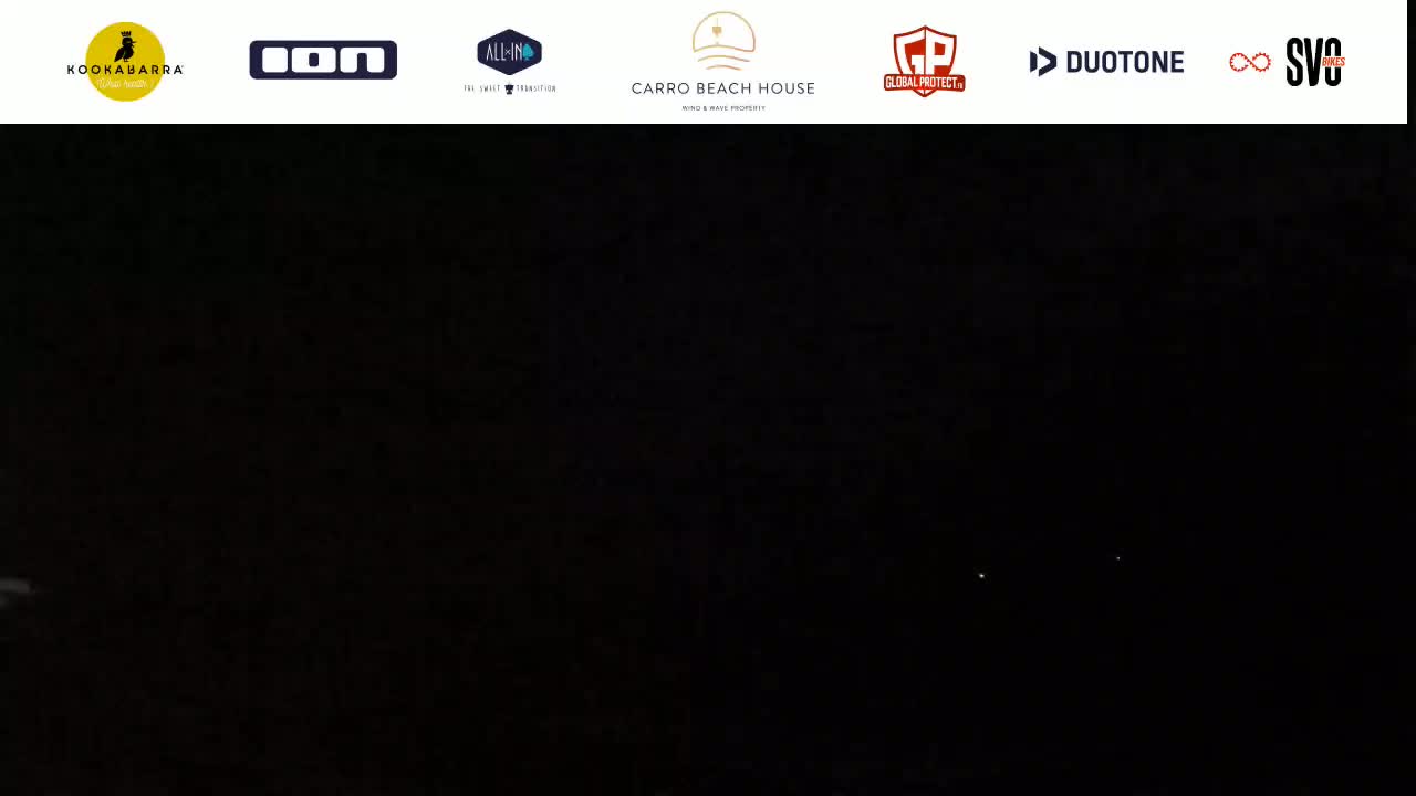 A completely dark image shows two faint lights in the distance.