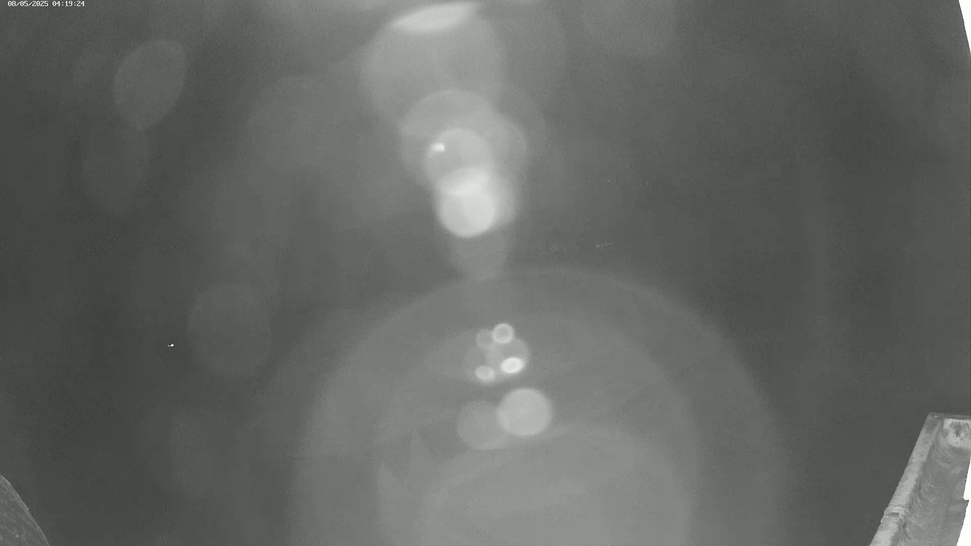 A blurry, grayscale image shows out-of-focus lights at night.