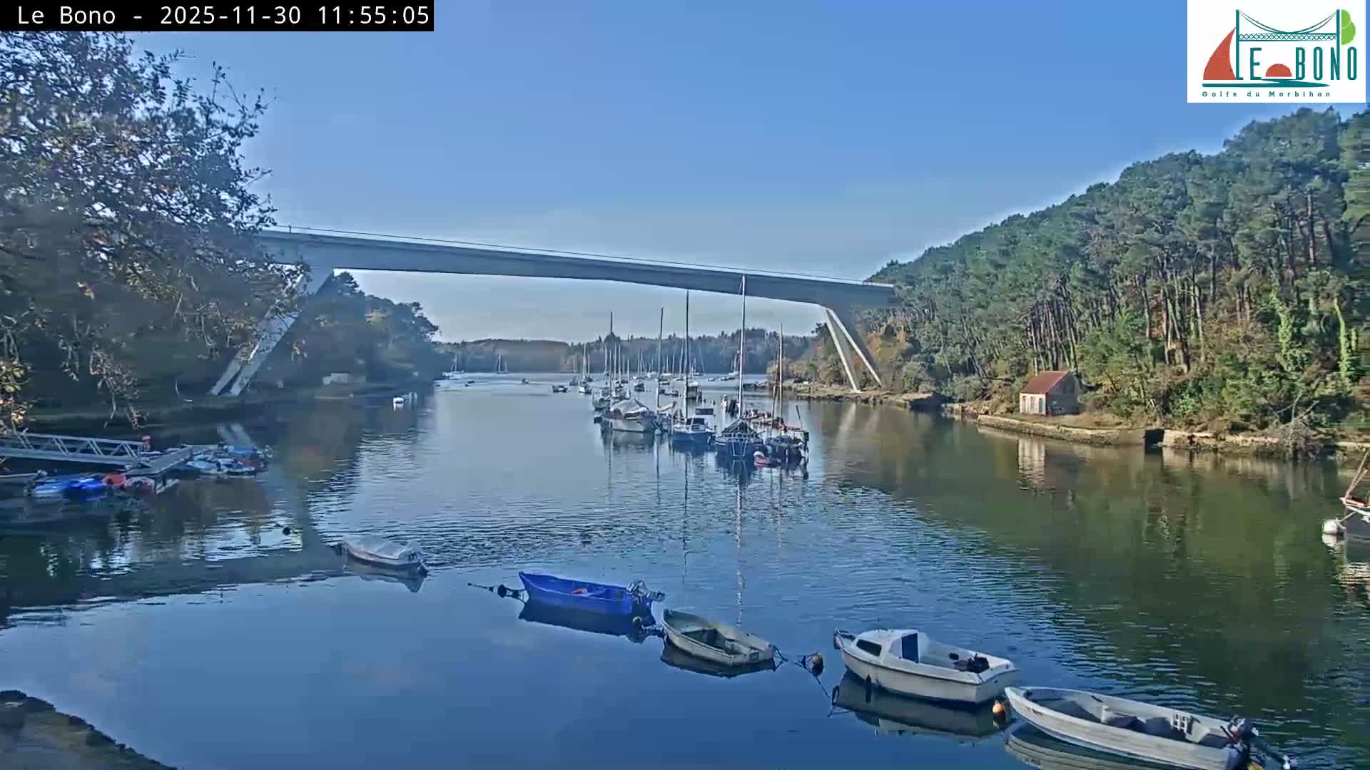 Riviere du Bono River & Le Bono Pont Joseph Le Brix (Pont Joseph Bridge) Live Cam - Vannes, Morbihan, Bretagne. France