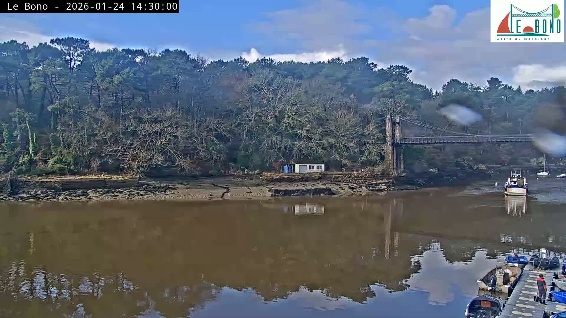 Riviere du Bono River & Le Bono Pont Joseph Le Brix (Pont Joseph Bridge) Live Cam - Vannes, Morbihan, Bretagne. France