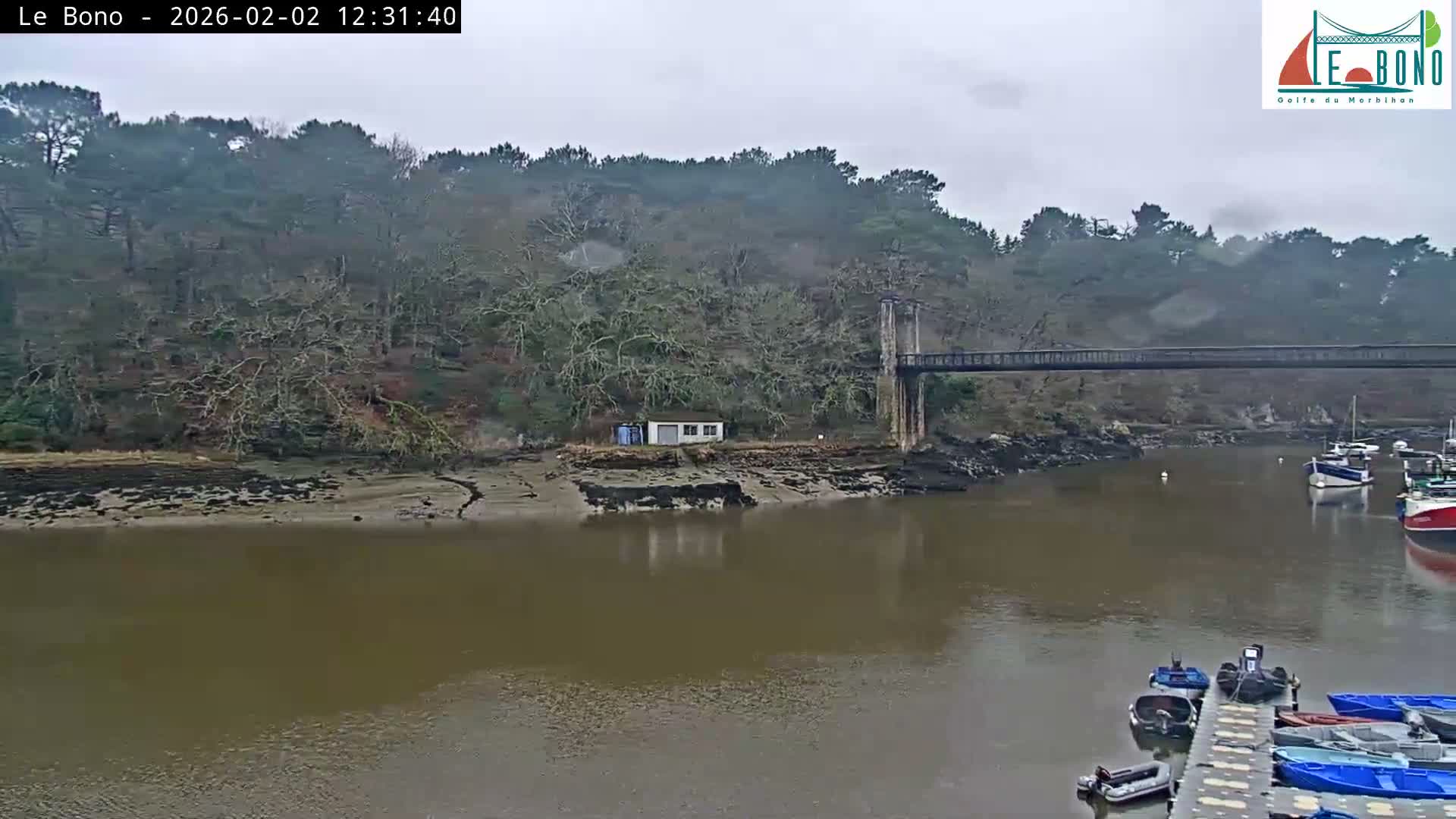 Riviere du Bono River & Le Bono Pont Joseph Le Brix (Pont Joseph Bridge) Live Cam - Vannes, Morbihan, Bretagne. France