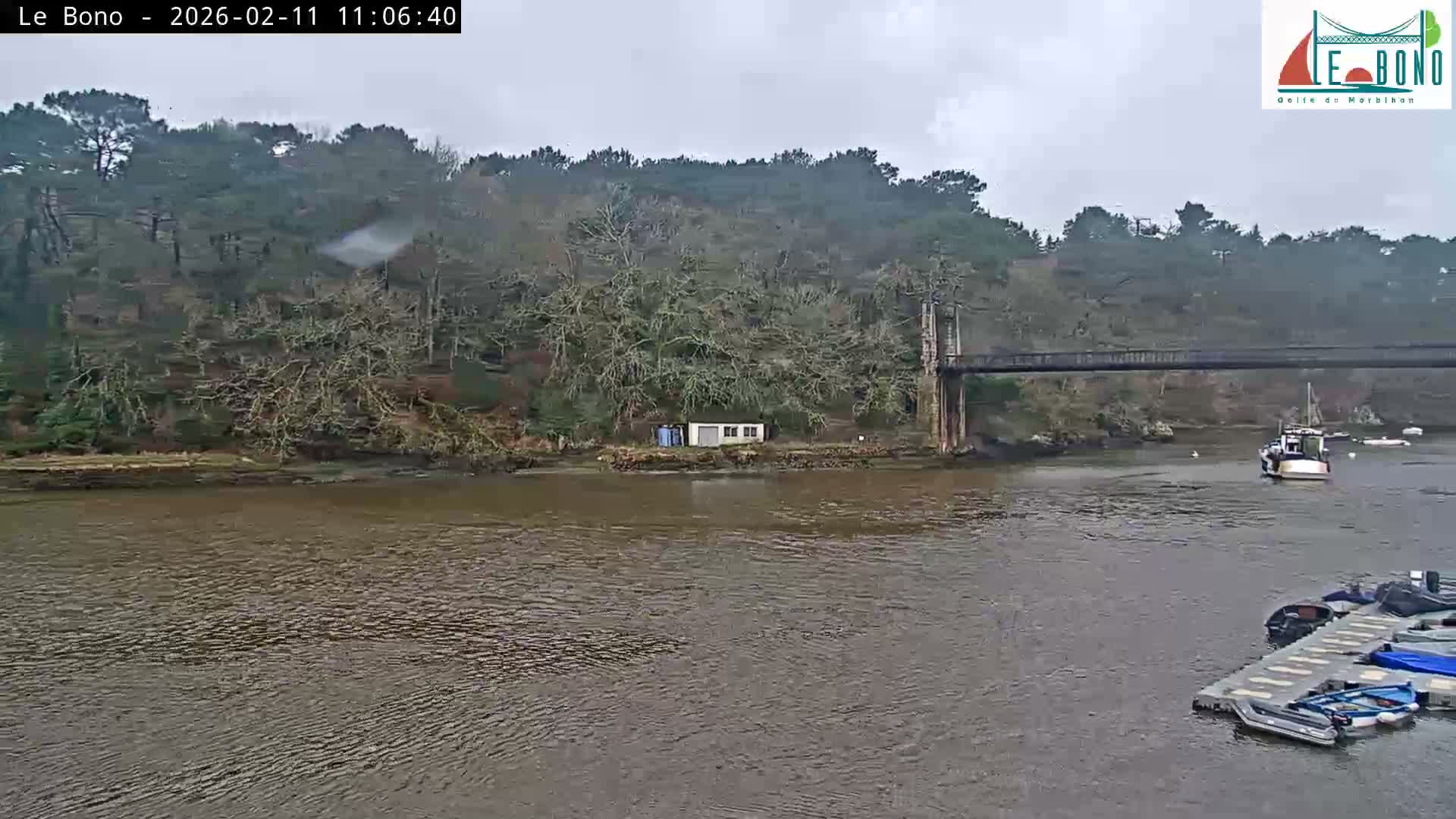 Riviere du Bono River & Le Bono Pont Joseph Le Brix (Pont Joseph Bridge) Live Cam - Vannes, Morbihan, Bretagne. France