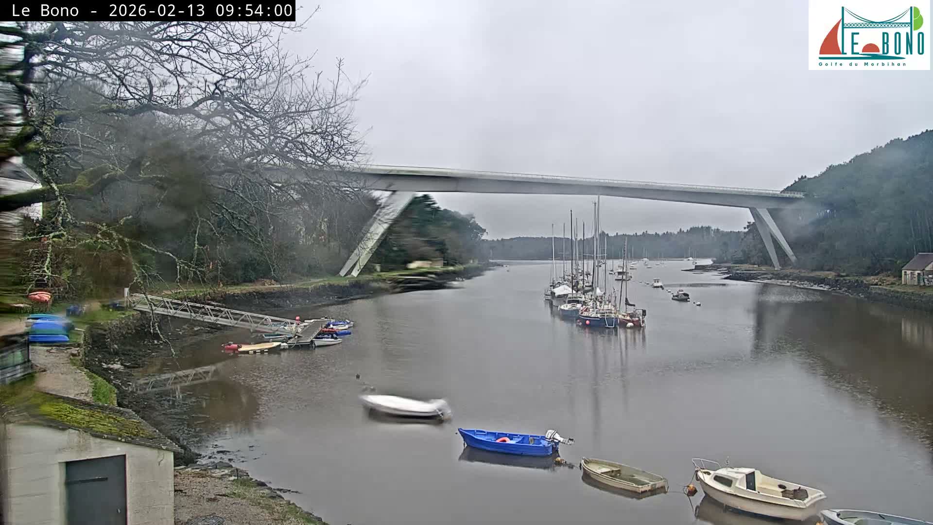 Riviere du Bono River & Le Bono Pont Joseph Le Brix (Pont Joseph Bridge) Live Cam - Vannes, Morbihan, Bretagne. France
