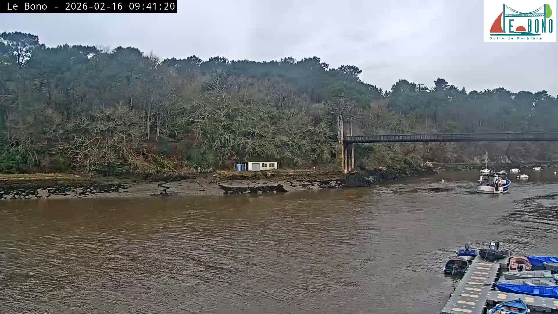 Riviere du Bono River & Le Bono Pont Joseph Le Brix (Pont Joseph Bridge) Live Cam - Vannes, Morbihan, Bretagne. France
