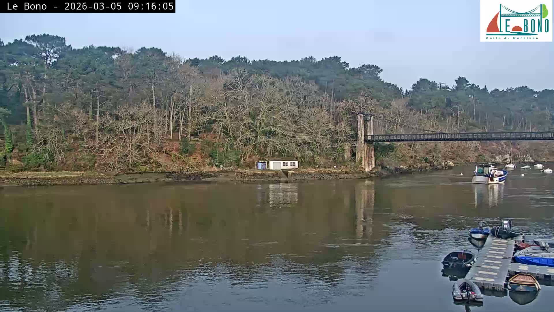 Riviere du Bono River & Le Bono Pont Joseph Le Brix (Pont Joseph Bridge) Live Cam - Vannes, Morbihan, Bretagne. France