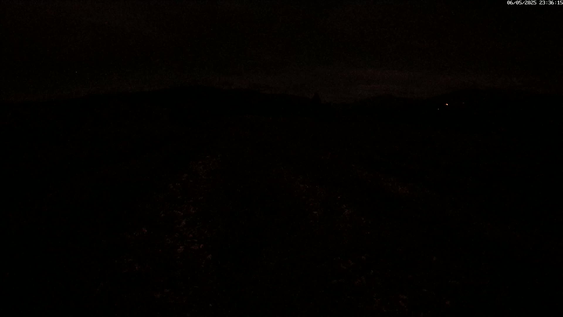 A dark, nighttime landscape is visible, showing a mostly obscured field under a cloudy sky.