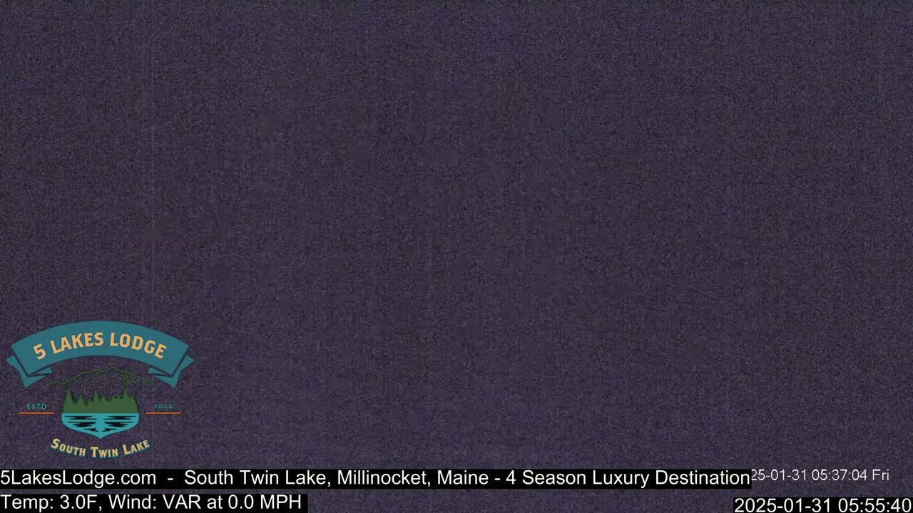 A dark purple-gray screen displays a logo for a lodge.