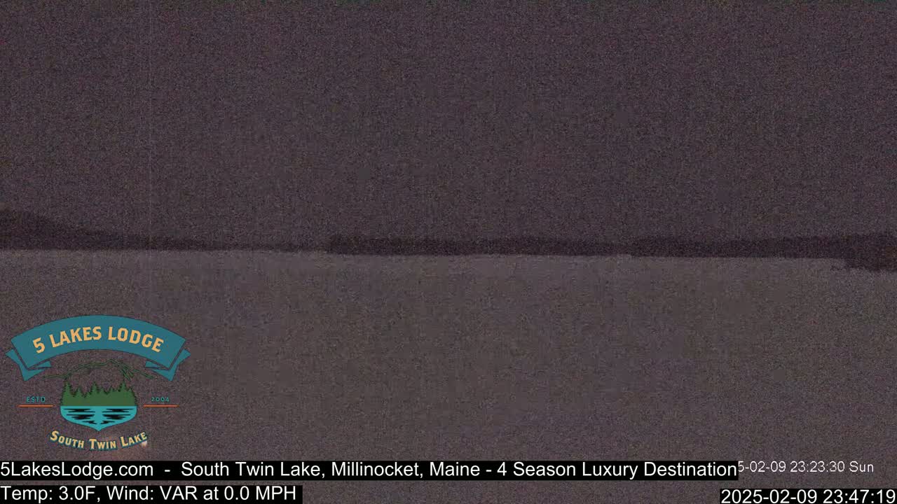 A dark, blurry image of a lake at night under a clear sky.