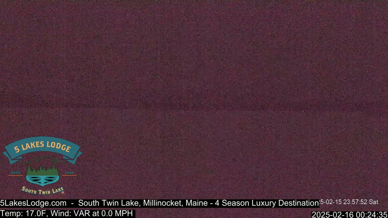A dark purplish-brown screen displays a low-resolution image, likely a still from a webcam.