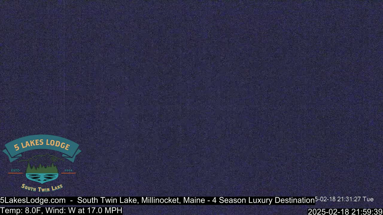 A dark blue screen shows a logo for a lodge.
