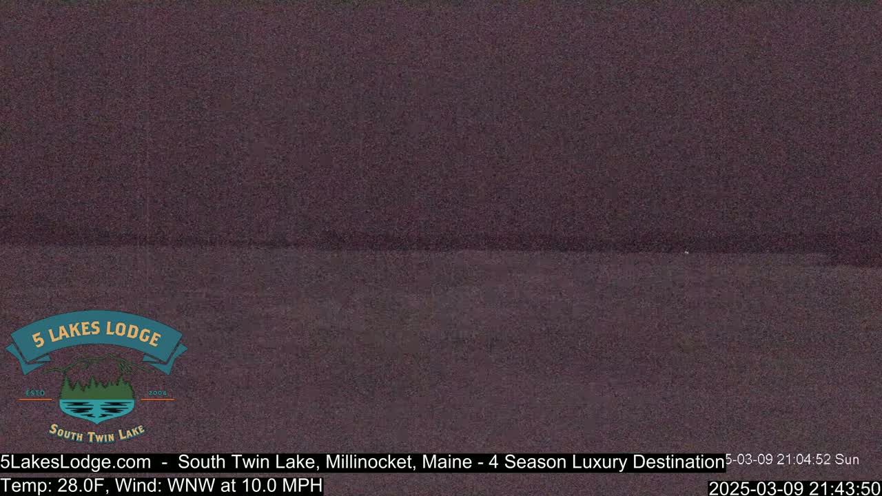 A dark, still body of water is visible under a night sky.