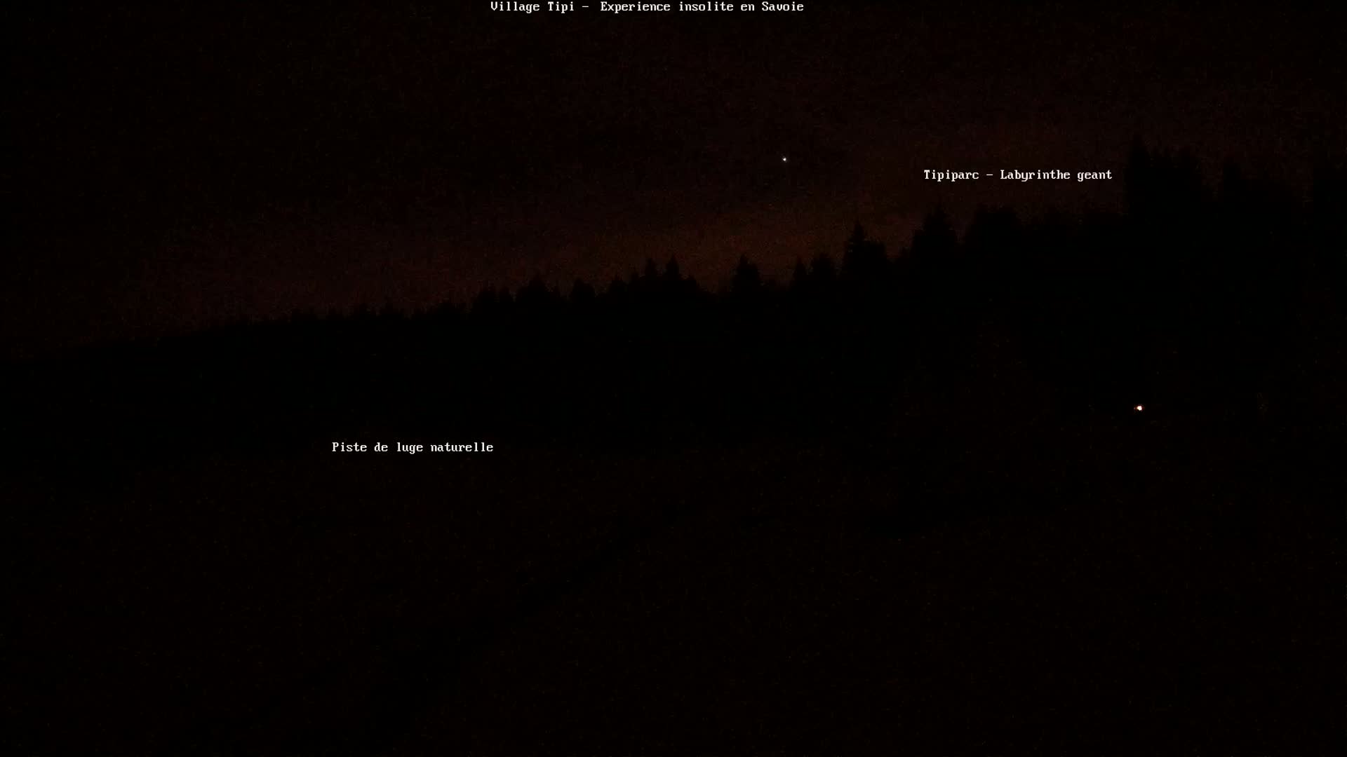 A dark nighttime scene shows a silhouetted line of trees under a mostly clear night sky with a few visible stars.