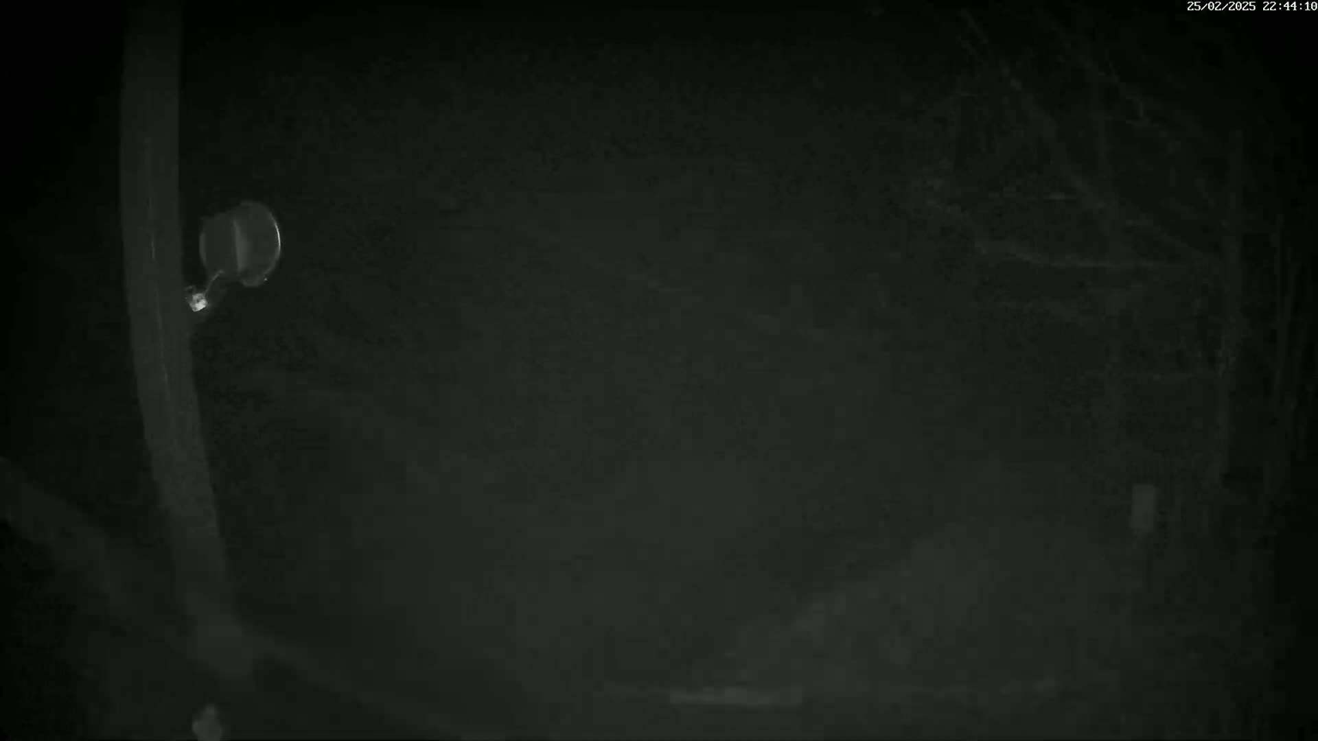 A dark, nighttime scene shows a portion of a vehicle's interior, including a side mirror, and a blurry, indistinct exterior.