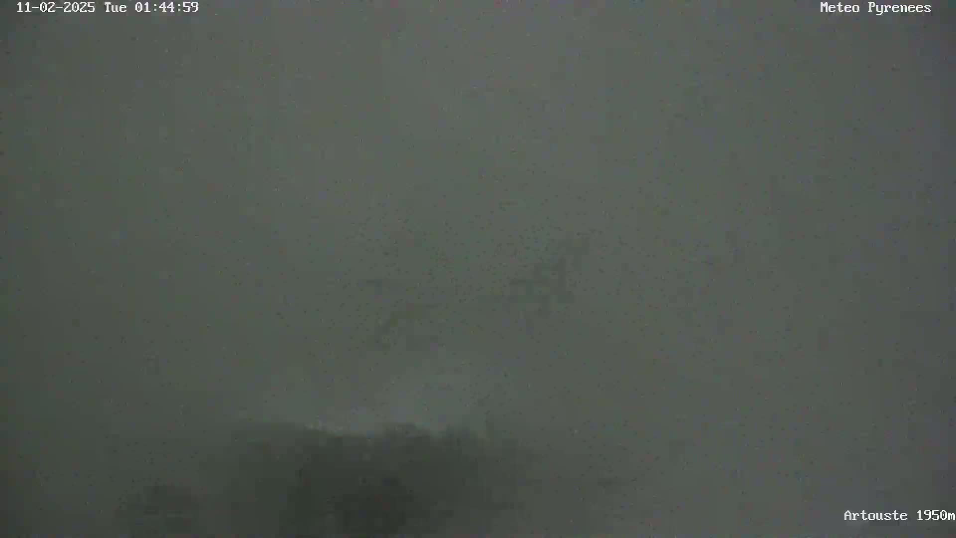 A blurry, dark-grey image shows a heavily overcast or foggy outdoor scene with low visibility.