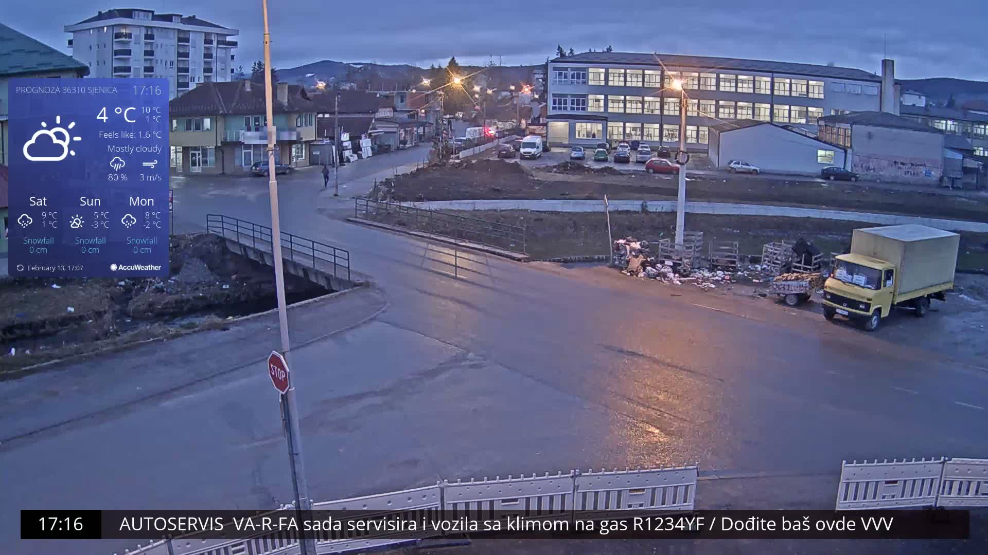 Zlatibor( Златибор (Гимназија Јездимир Лоовиќ и река Гробавица) Gimnazija  Jezdimir Lovic High School & Grobavica River,  Sjenica Live Cam - Sjenica,  Zlatibor,  Šumadija and Western Serbia, Serbia 