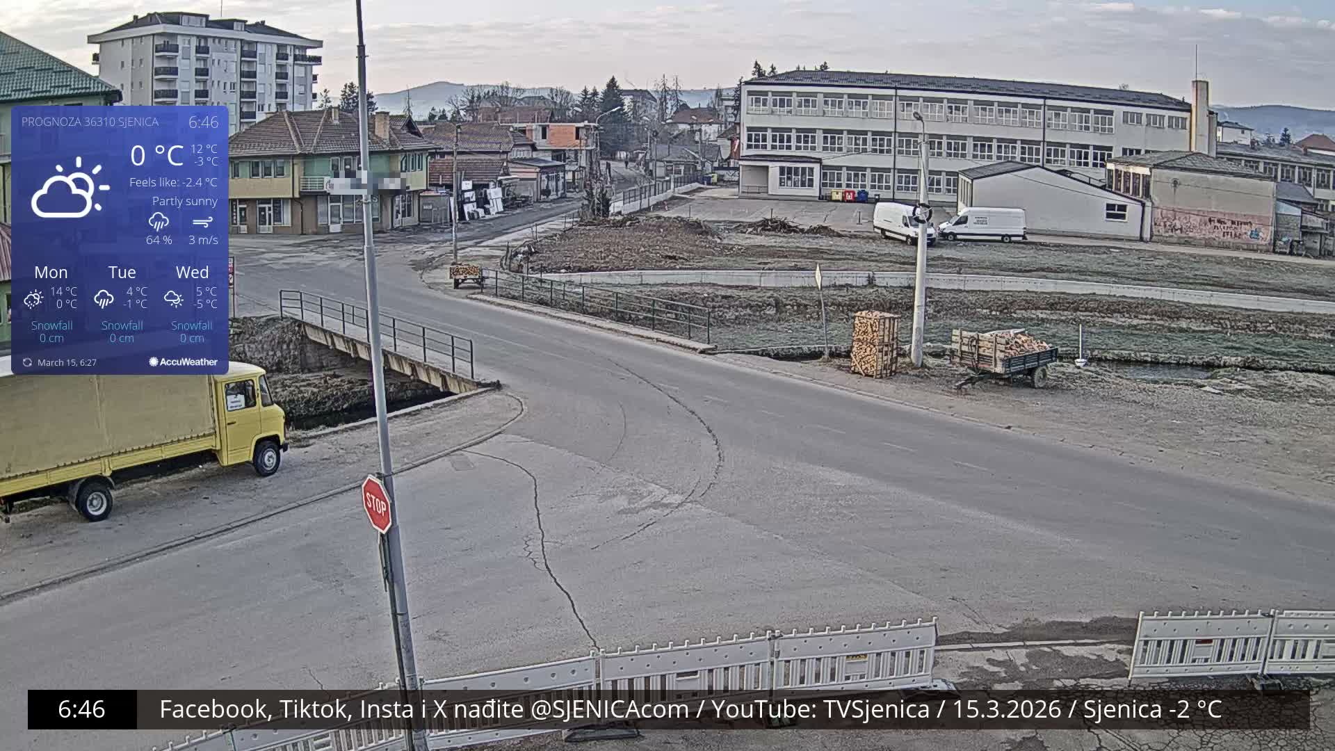 Zlatibor( Златибор (Гимназија Јездимир Лоовиќ и река Гробавица) Gimnazija  Jezdimir Lovic High School & Grobavica River,  Sjenica Live Cam - Sjenica,  Zlatibor,  Šumadija and Western Serbia, Serbia 