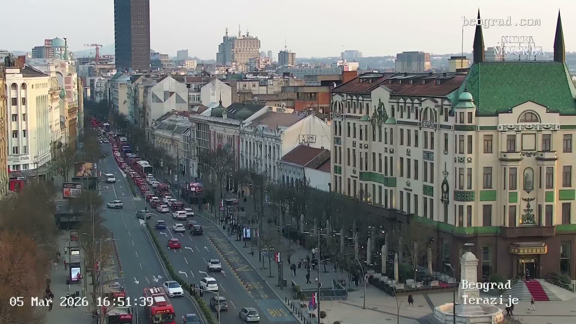 Beograd Old Town ( Стари град Београд, Теразијски трг & Теразије, Стари Град, Београд ) Terazijizsk Trg Square & Terazije Street, Stari Grad, Belgrade Live Cam - Stari Grad, Belgrade, Serbia