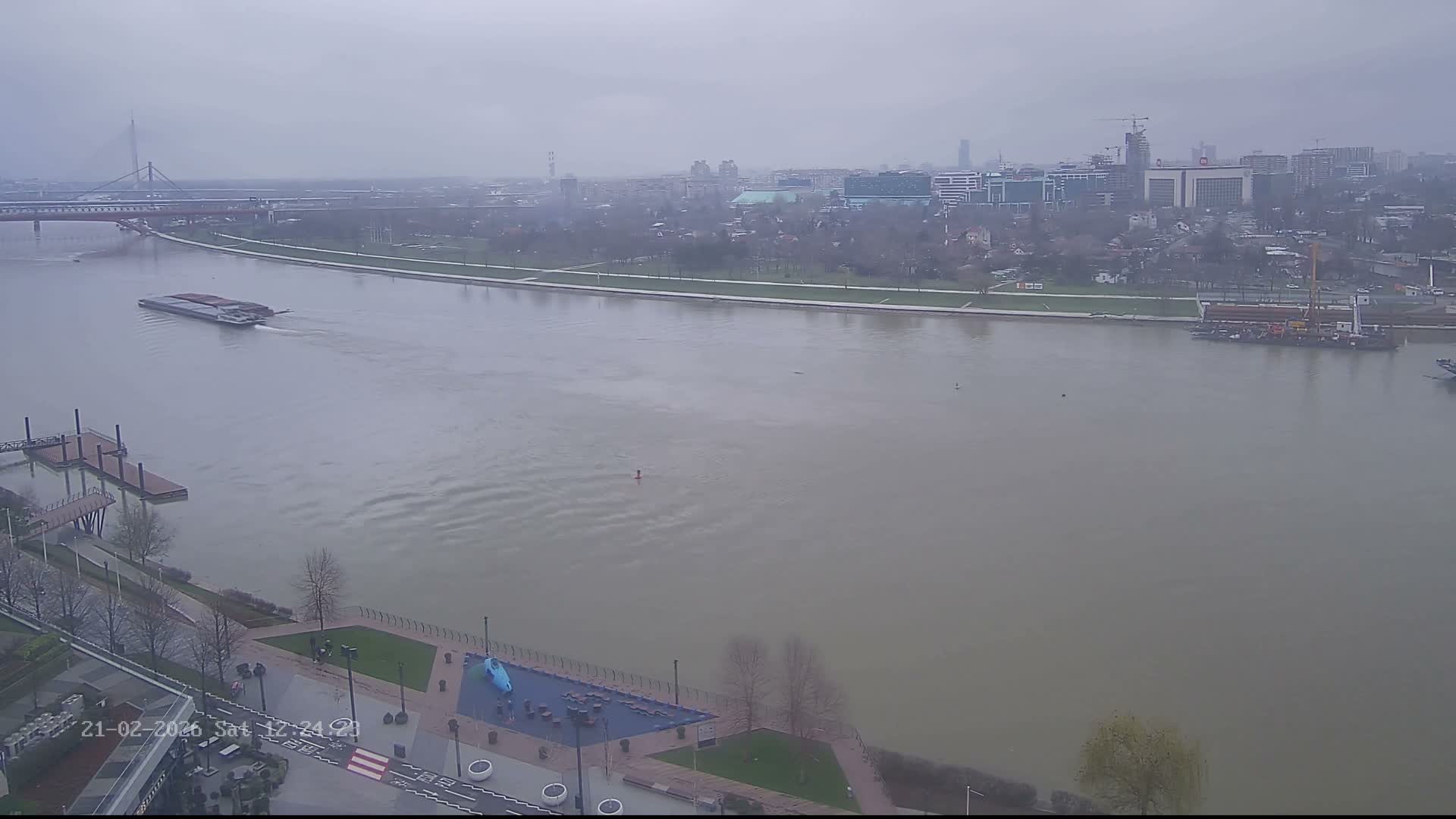 Novi Beograd from Savski Venac ( Нови Београд са Савског венца, мост Газела и мост Преко аде Нови Београд)  Most Gazela & Most Preko Ade  New Belgrade Live Cam - Savski Venac, Belgrade, Serbia