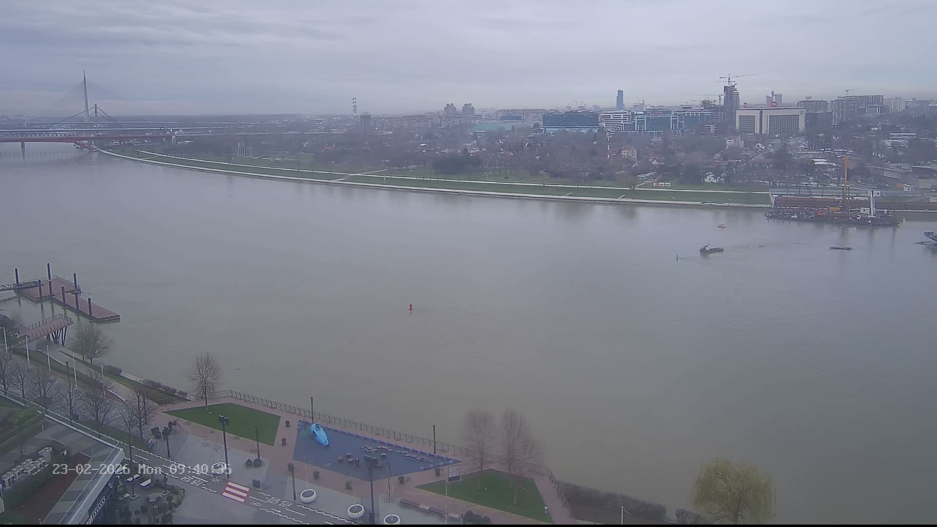 Novi Beograd from Savski Venac ( Нови Београд са Савског венца, мост Газела и мост Преко аде Нови Београд)  Most Gazela & Most Preko Ade  New Belgrade Live Cam - Savski Venac, Belgrade, Serbia